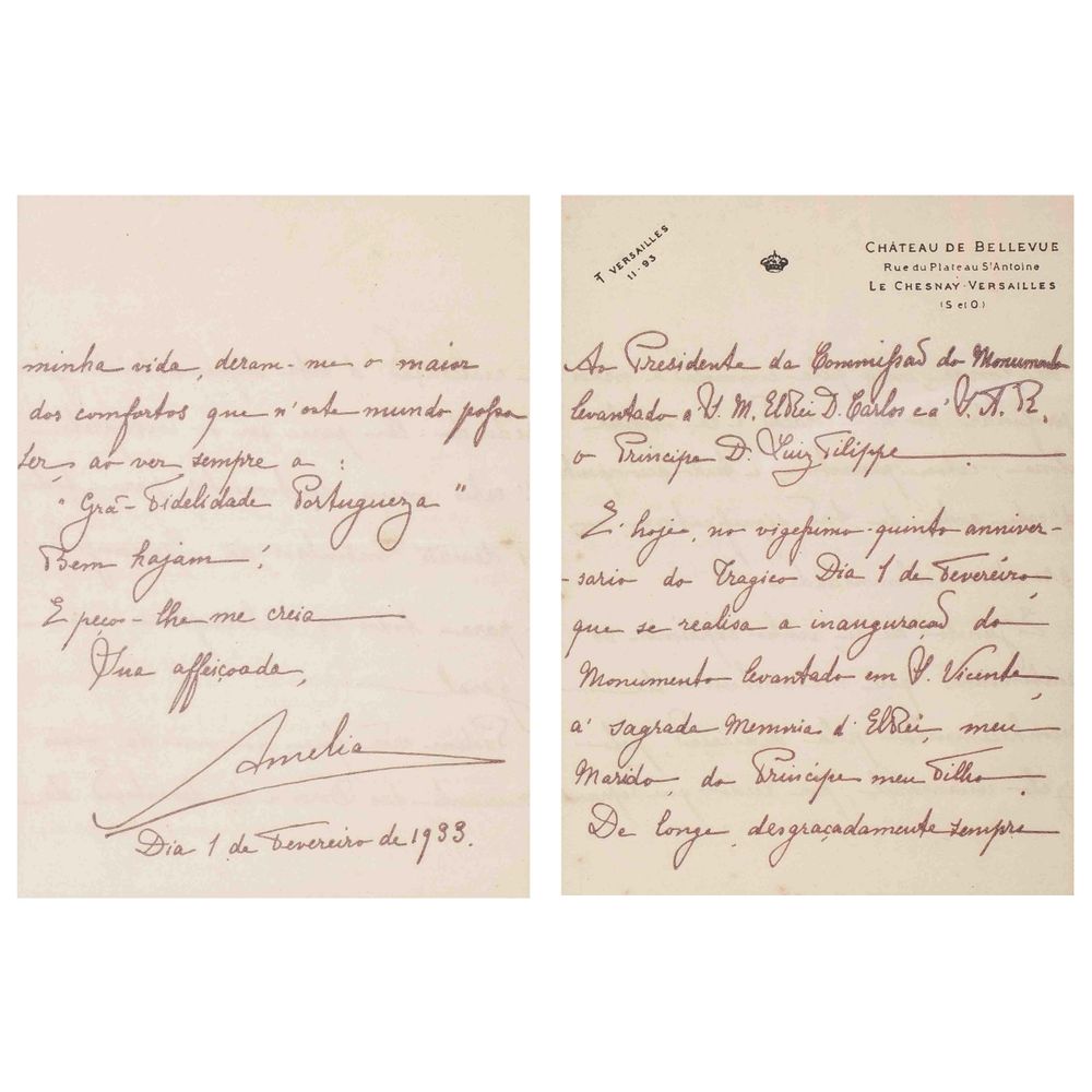 D. Amélia Rainha de Portugal; carta autografada