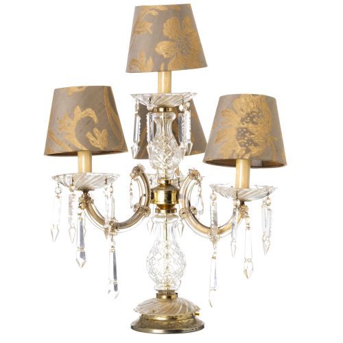 Cristal e vidro - Candeeiro de mesa de quatro lumes - Século XIX