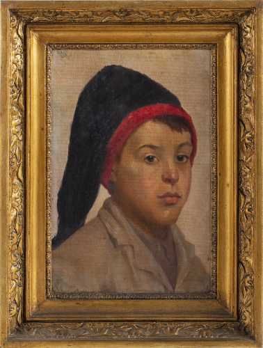 E. Pules - Óleo sobre tela - Retrato de menino campino