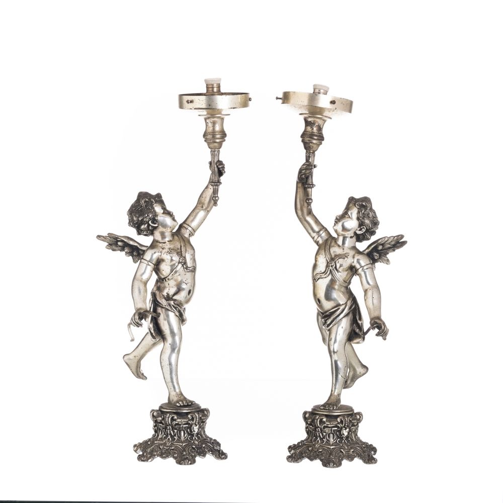Par de cupidos candeiros - Século XIX