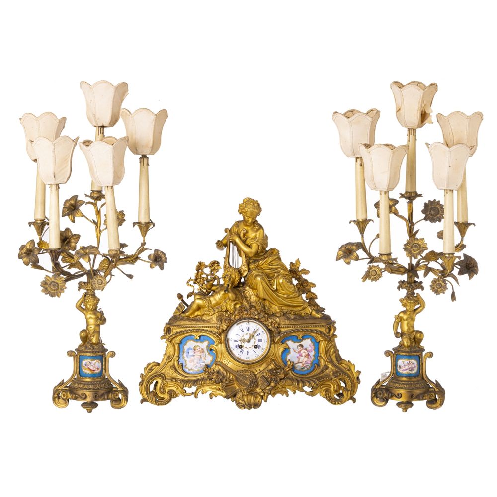 Relógio e par de candelabros - Napoleão III - Século XIX