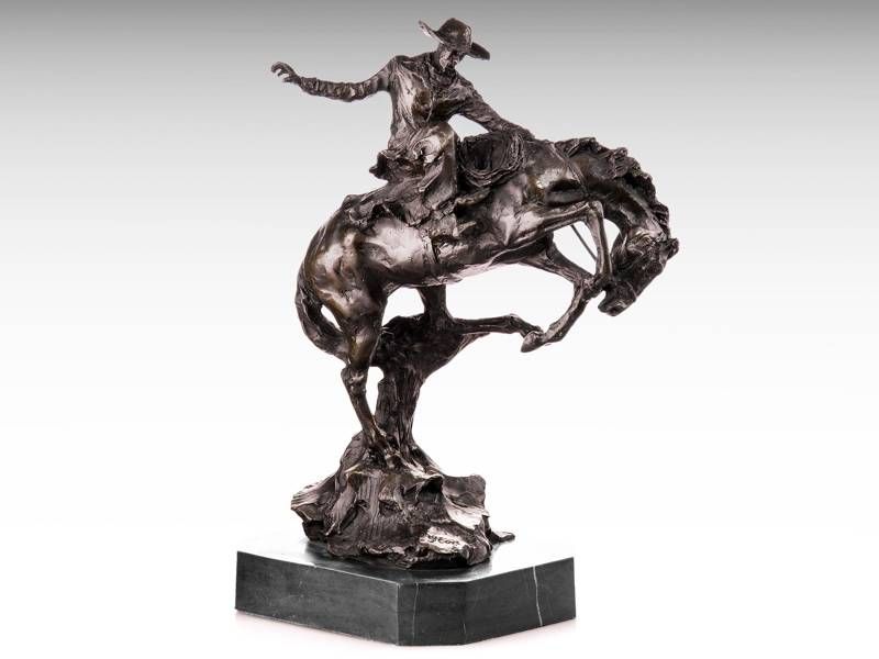 Escultura de bronze - Cowboy / Cavaleiro de rodeio