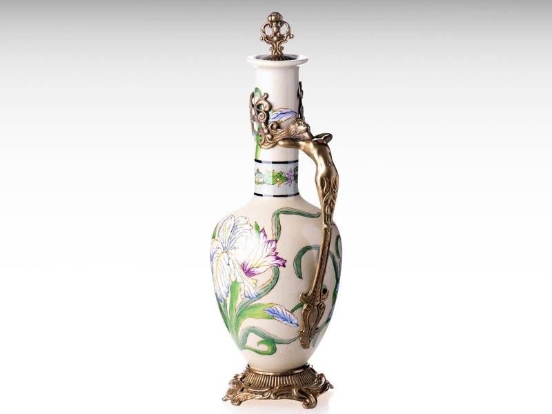 Jarro de vinho/água em porcelana e bronze - Art Nouveau