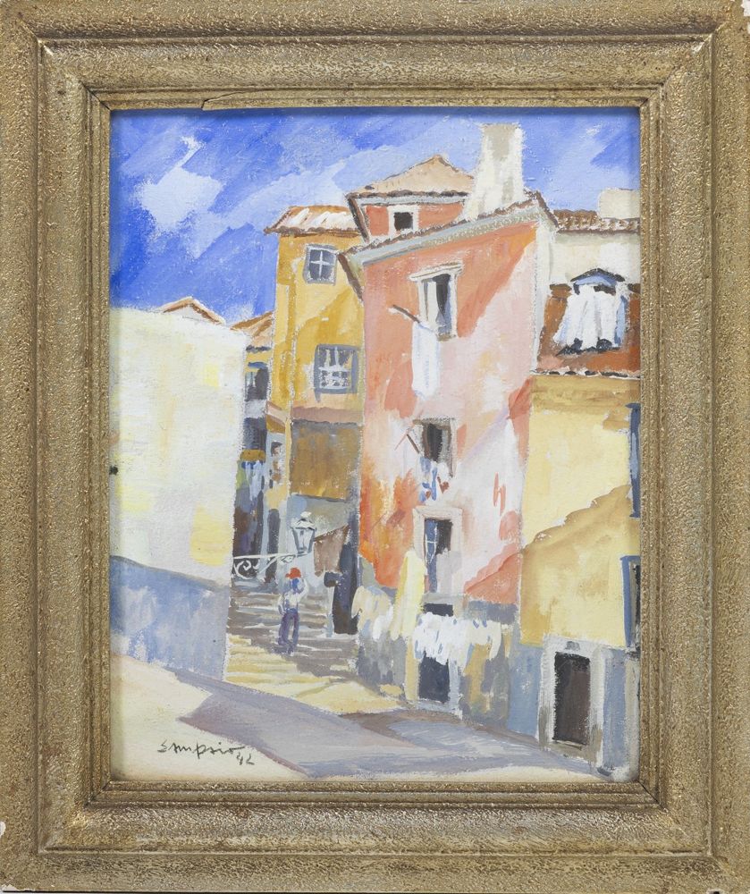 António Sampaio - Vista de Rua do Porto - 1942 assinada
