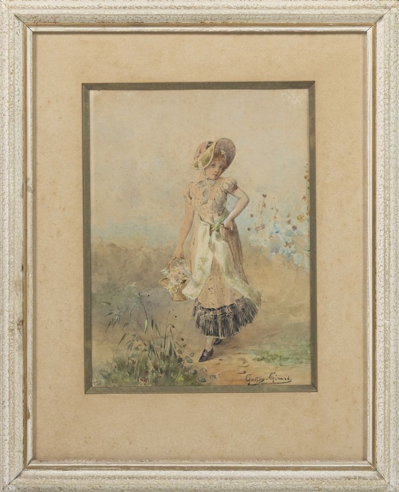 Gaston Gérard - Menina com flores - assinada