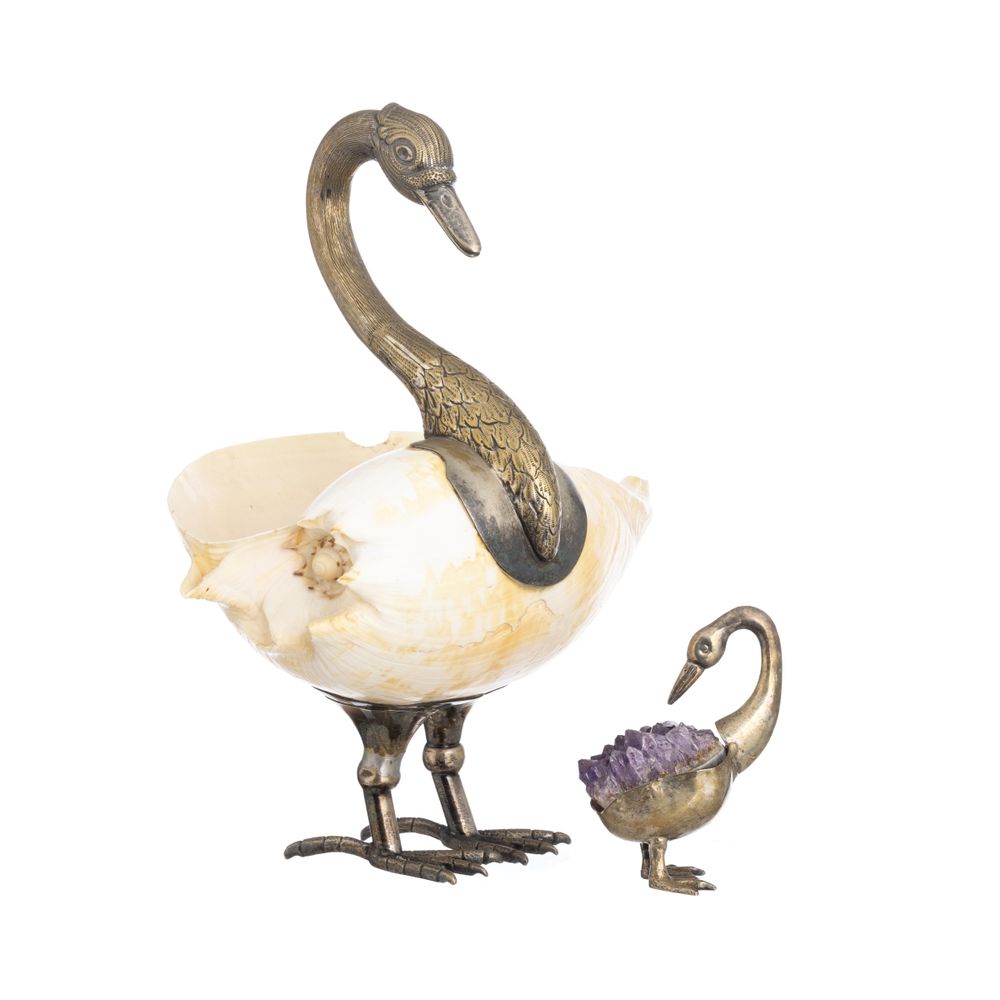Decoração - Dois cisnes com ametista