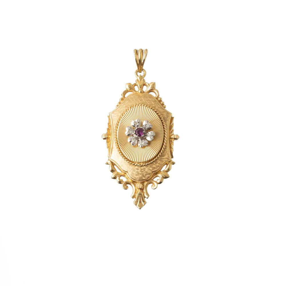 Pingente porta-retratos em ouro e diamantes 18K - Século XIX